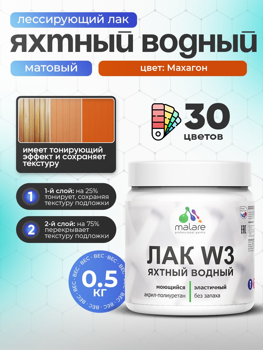 Акриловый водный колерованный яхтный лак Malare W3