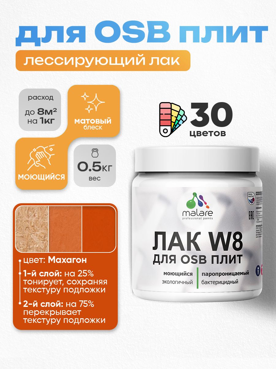 Акриловый водный колерованный лак для ОСБ плит Malare W8