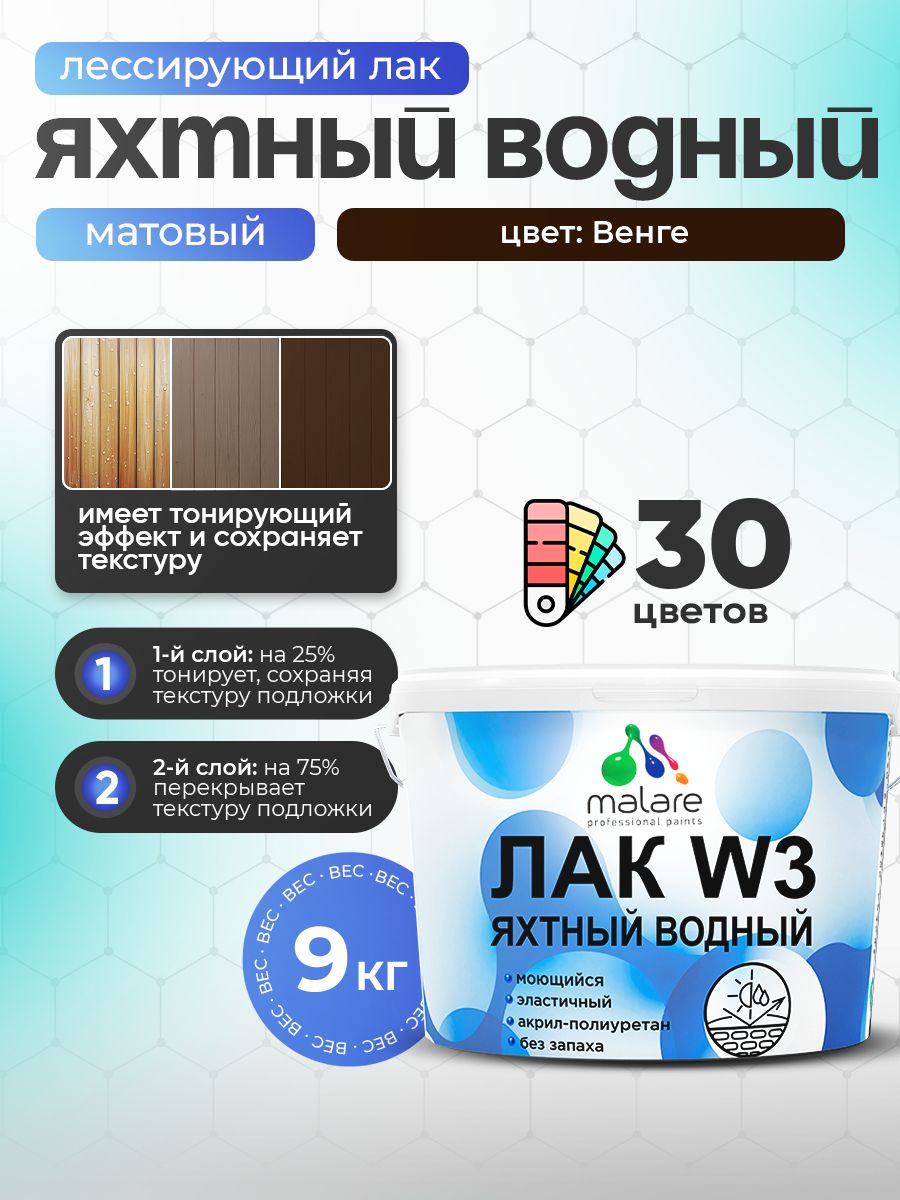 Акриловый водный колерованный яхтный лак Malare W3