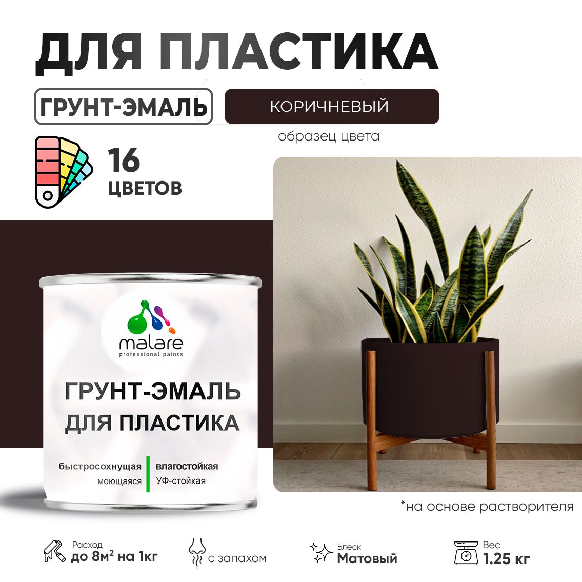 Акрилсополимерная грунт-эмаль 3 в 1 для пластиковых поверхностей Malare