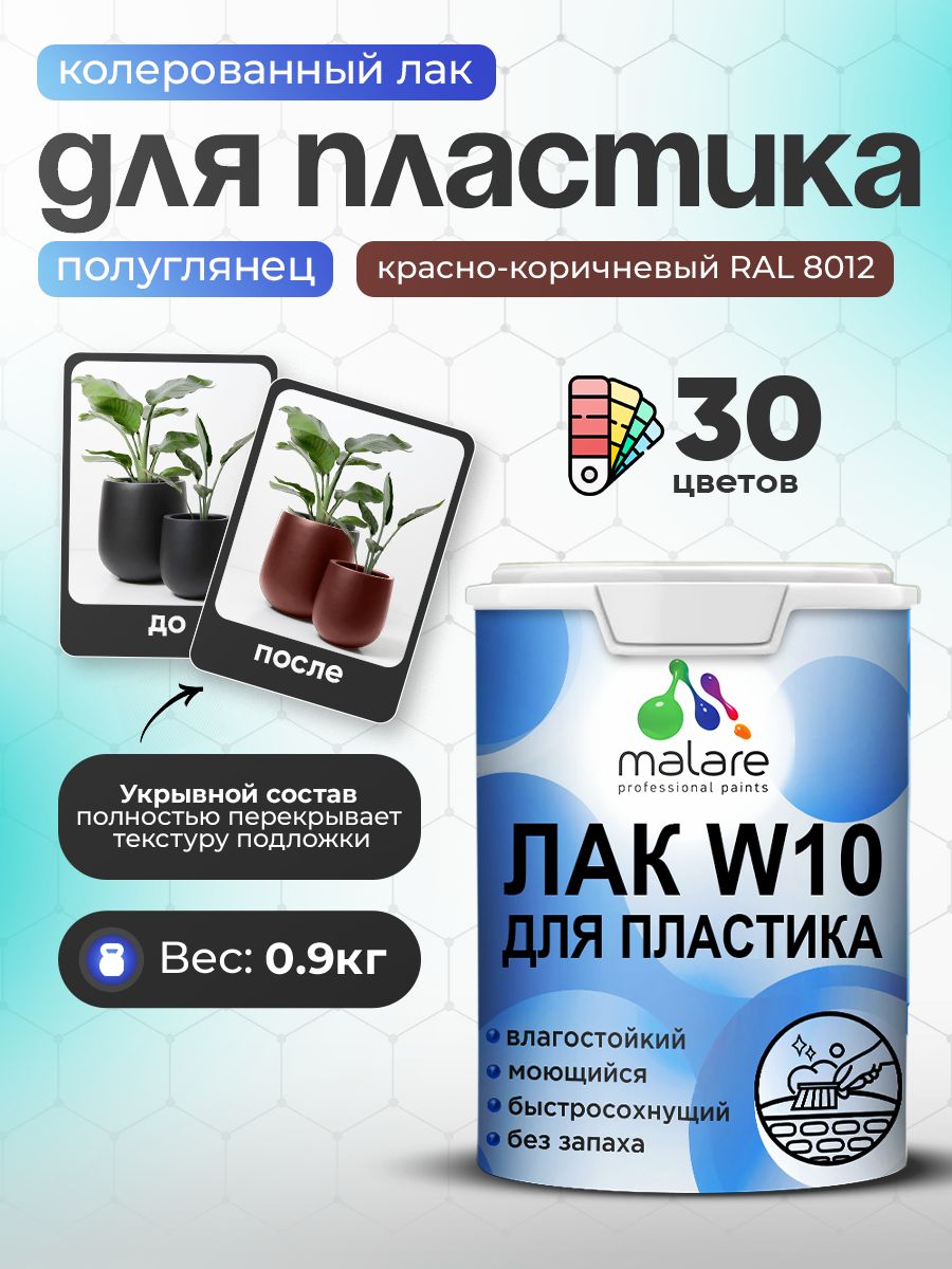 Акриловый водный колерованный лак для пластиковых поверхностей Malare W10