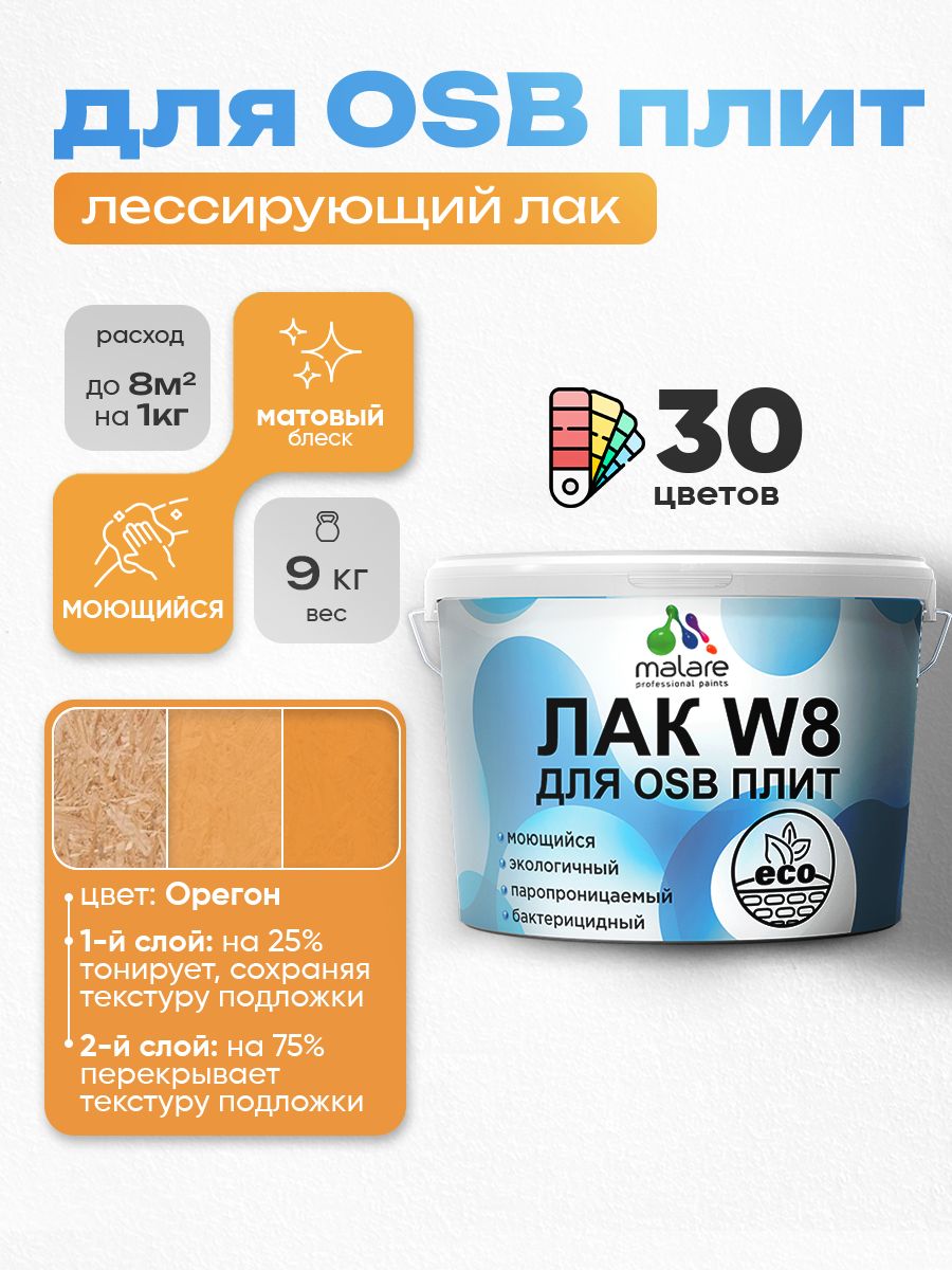 Акриловый водный колерованный лак для ОСБ плит Malare W8