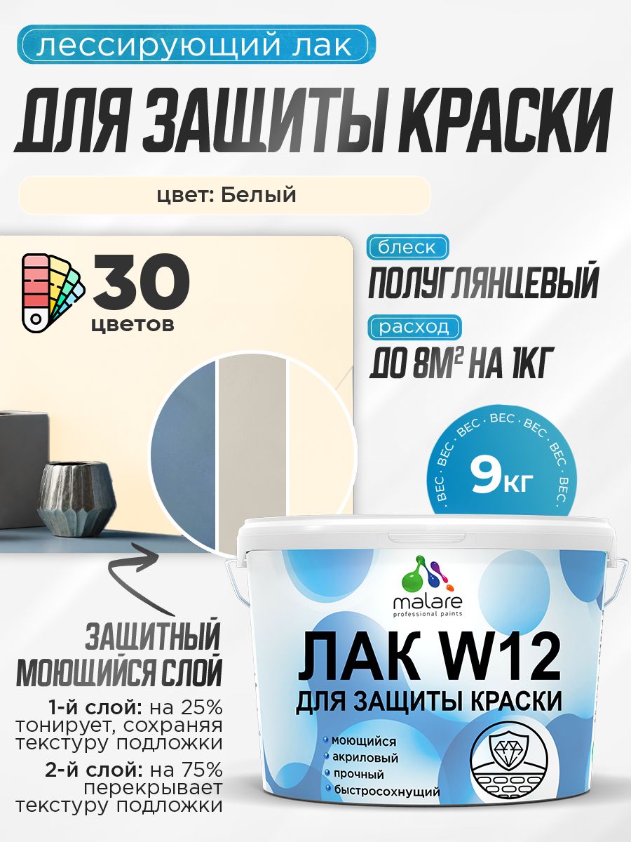 Акриловый водный колерованный лак для защиты краски Malare W12