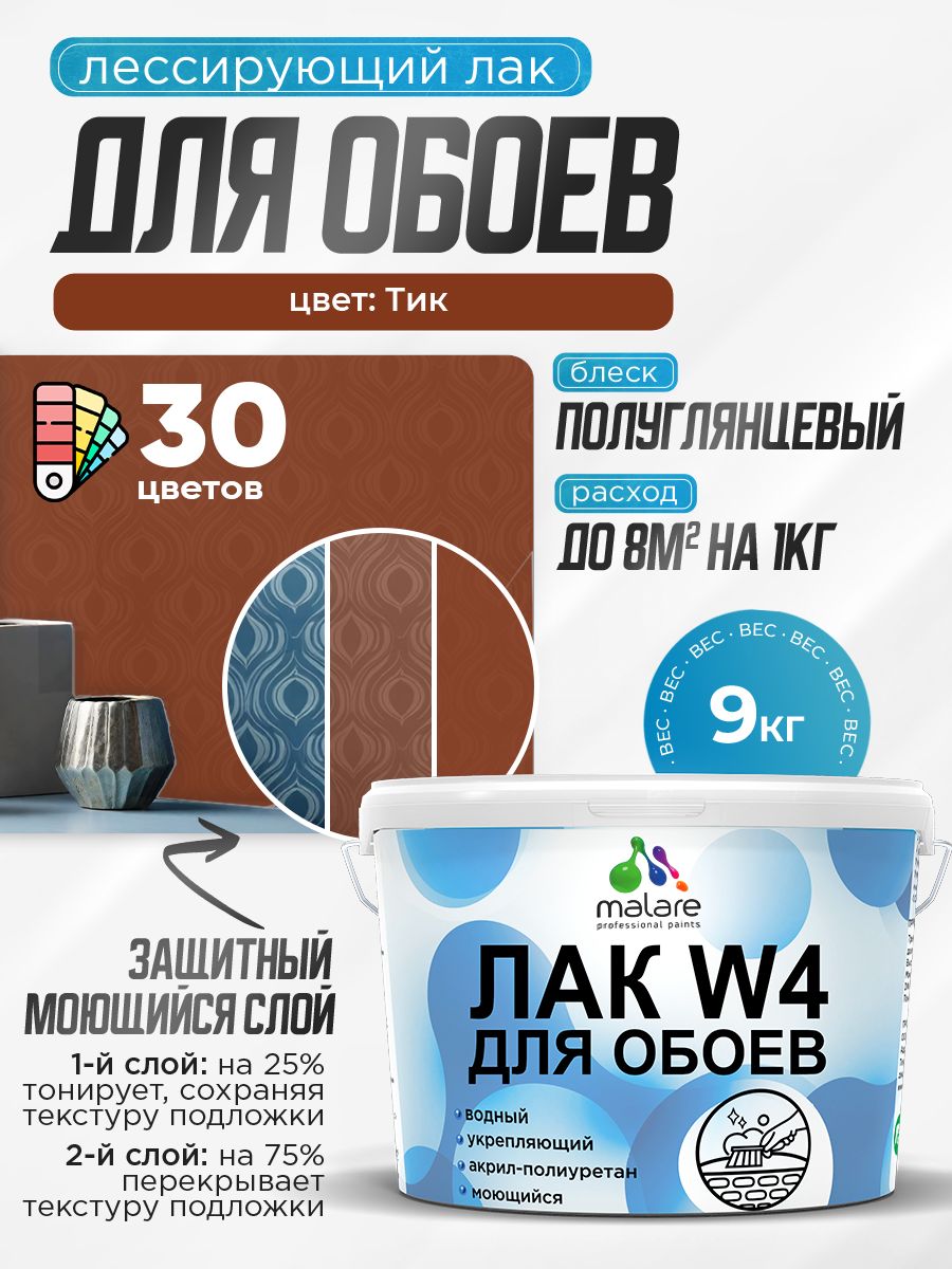 Акриловый водный колерованный лак для обоев Malare W4