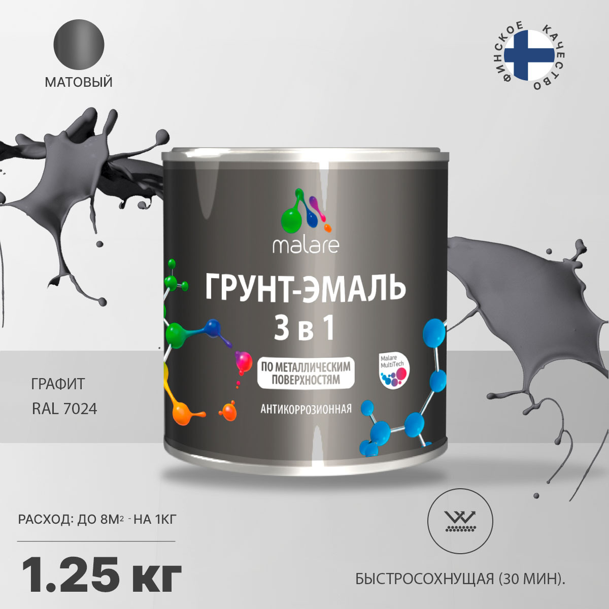 Акрилсополимерная грунт-эмаль 3 в 1 для металлических поверхностей Malare FASTCORR