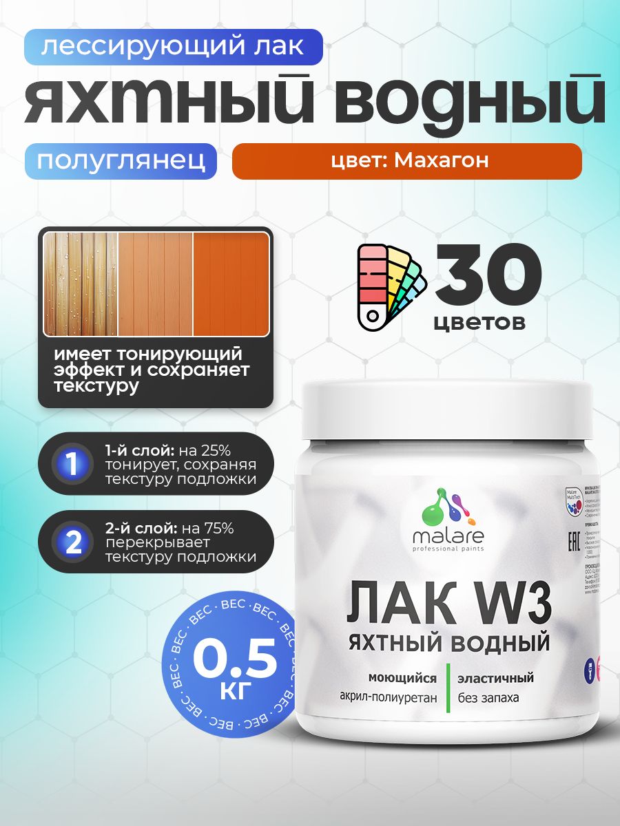 Акриловый водный колерованный яхтный лак Malare W3