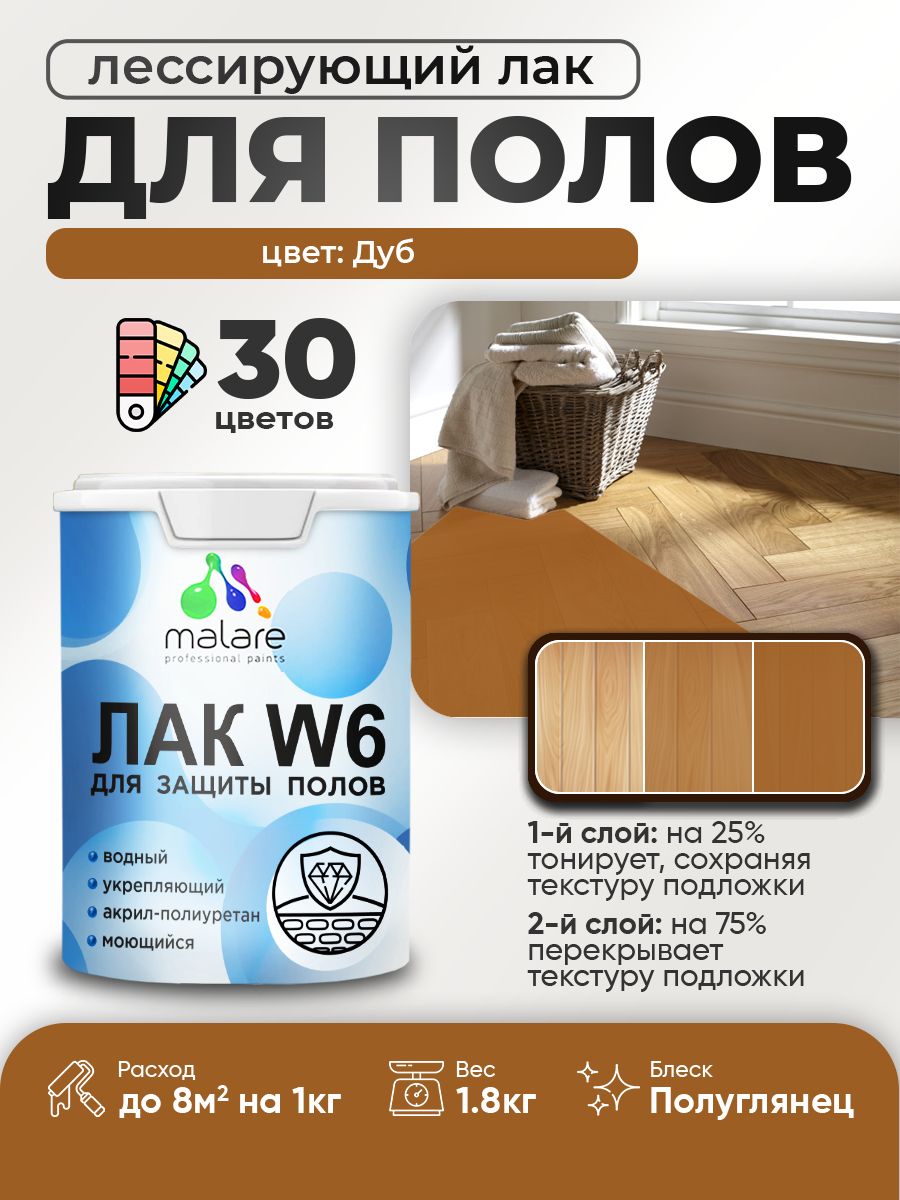 Акриловый водный колерованный лак для пола Malare W6