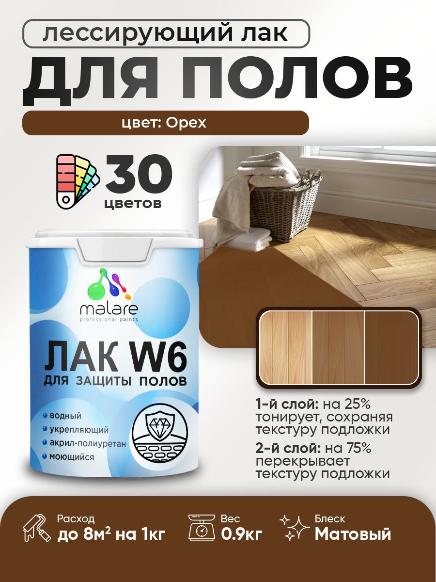 Акриловый водный колерованный лак для пола Malare W6