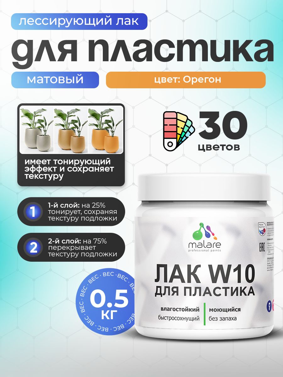 Акриловый водный колерованный лак для пластиковых поверхностей Malare W10