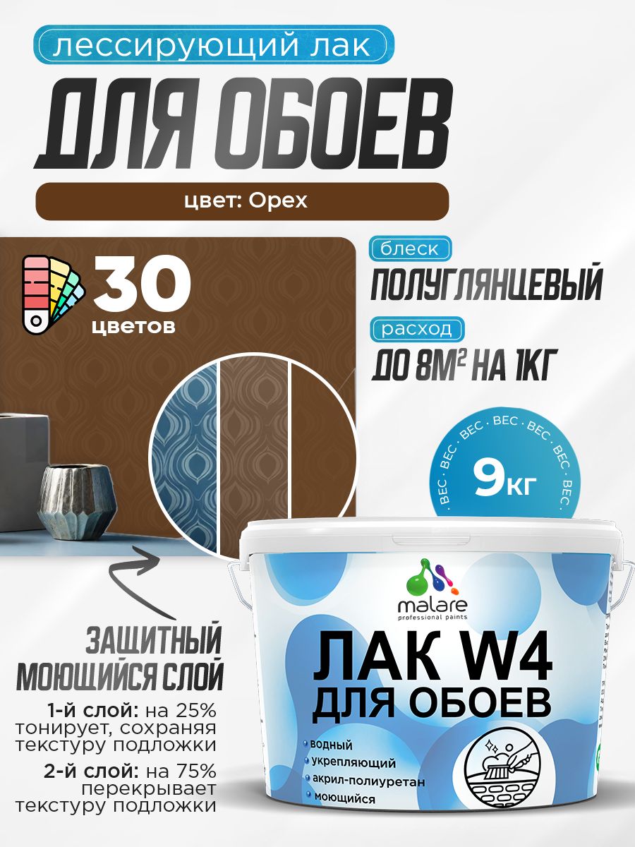 Акриловый водный колерованный лак для обоев Malare W4