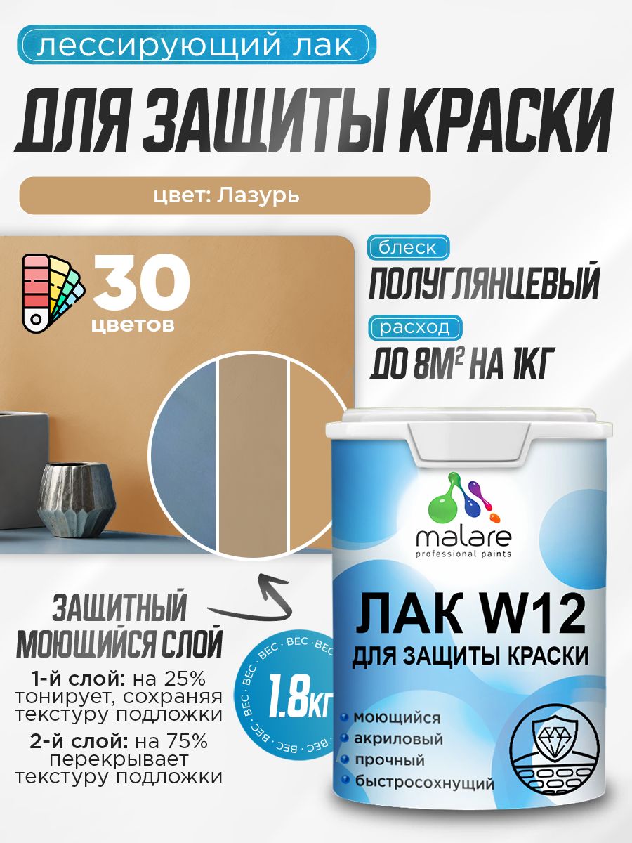 Акриловый водный колерованный лак для защиты краски Malare W12