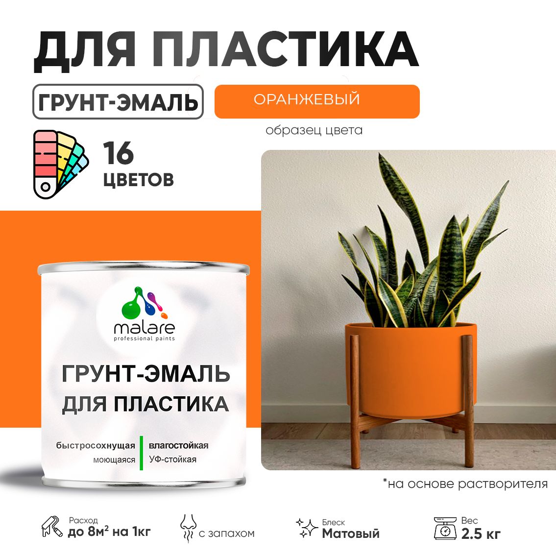 Акрилсополимерная грунт-эмаль 3 в 1 для пластиковых поверхностей Malare
