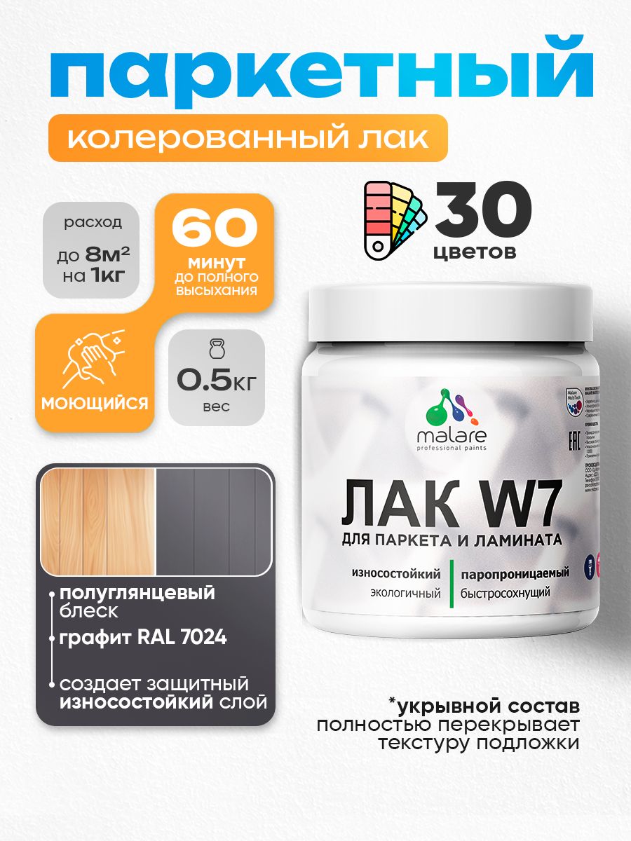 Акриловый водный колерованный лак для паркета и ламината Malare W7