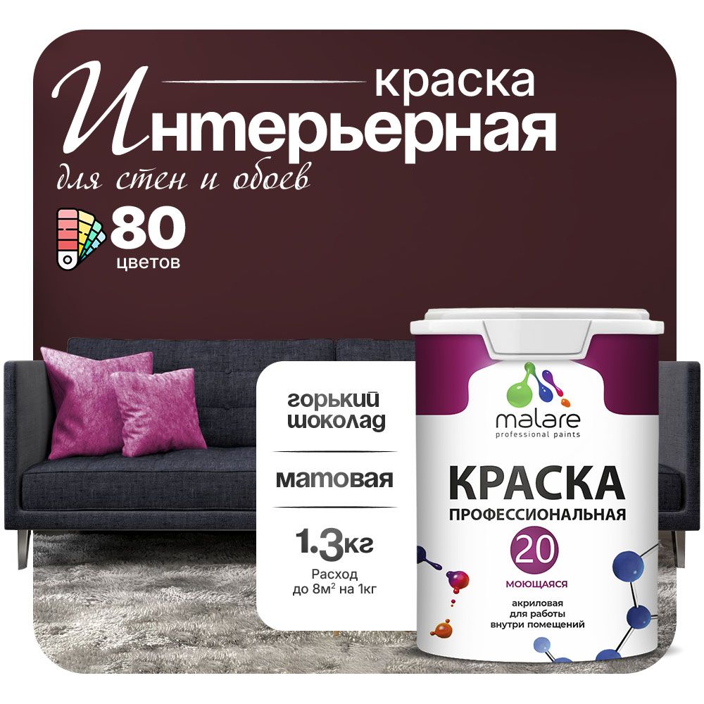 Акриловая краска для стен и обоев Malare ЕВРО 20