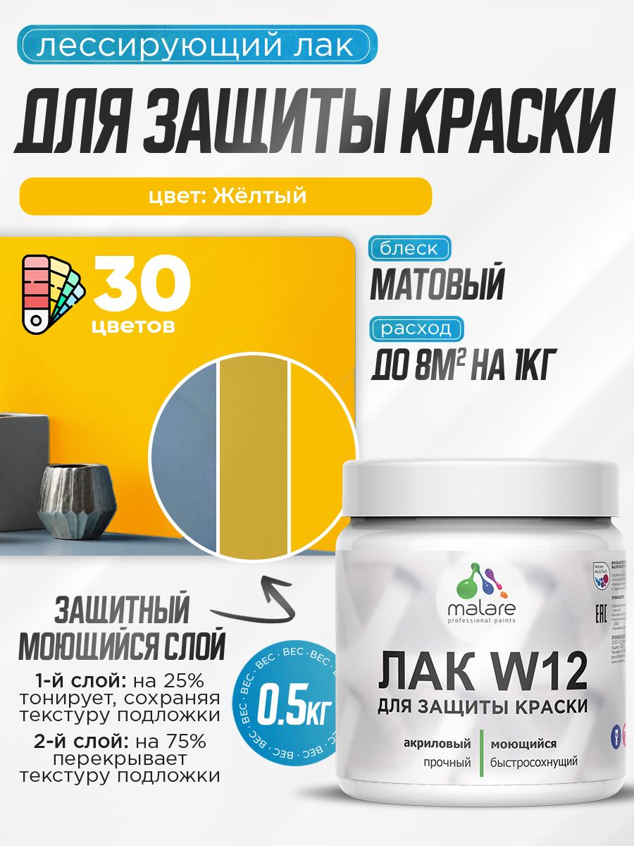 Акриловый водный колерованный лак для защиты краски Malare W12