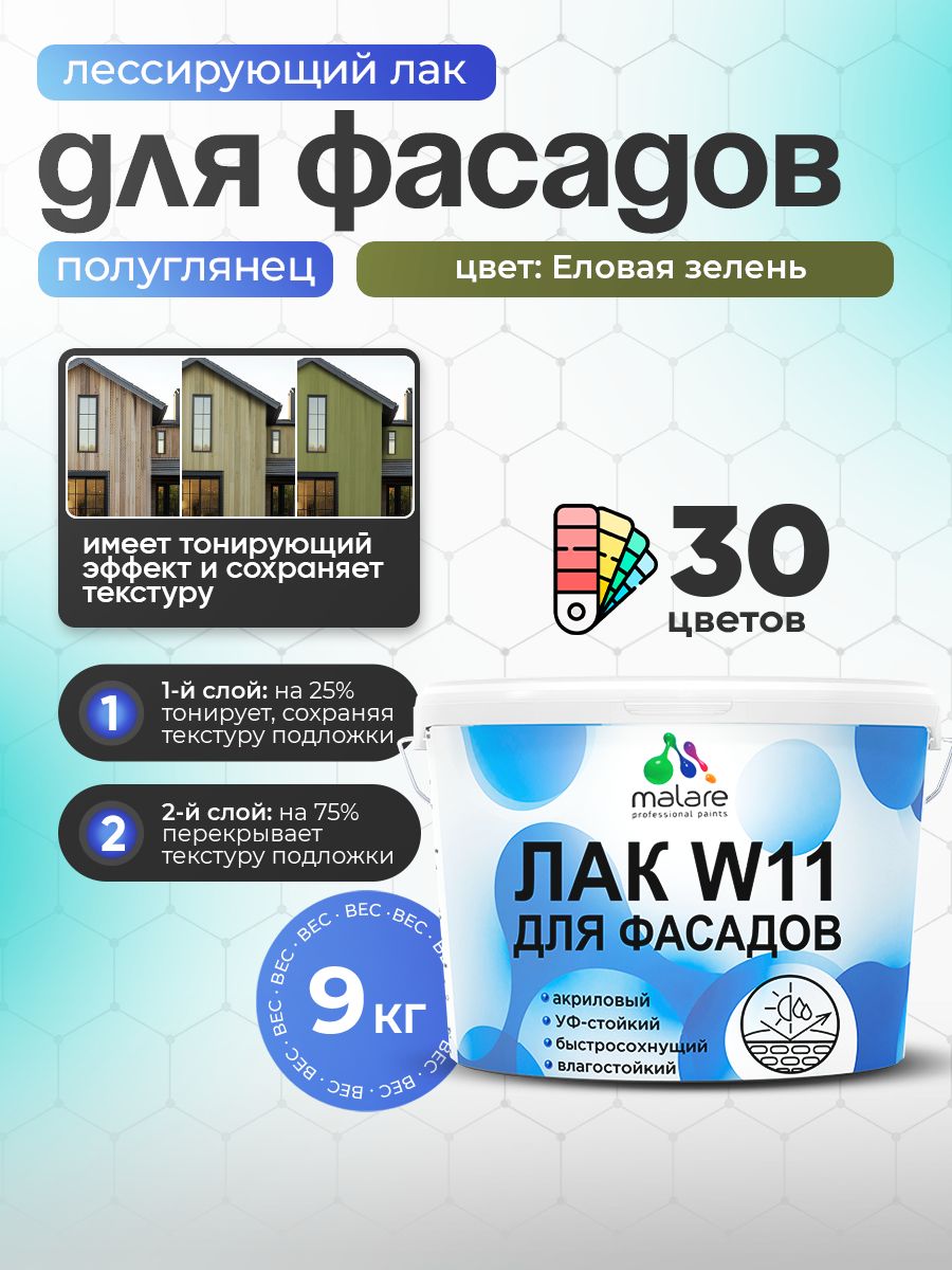 Акриловый водный колерованный фасадный лак Malare W11