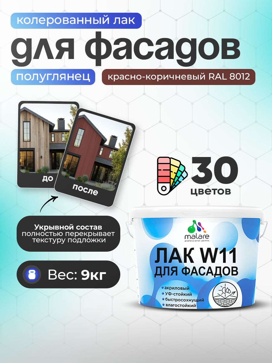 Акриловый водный колерованный фасадный лак Malare W11