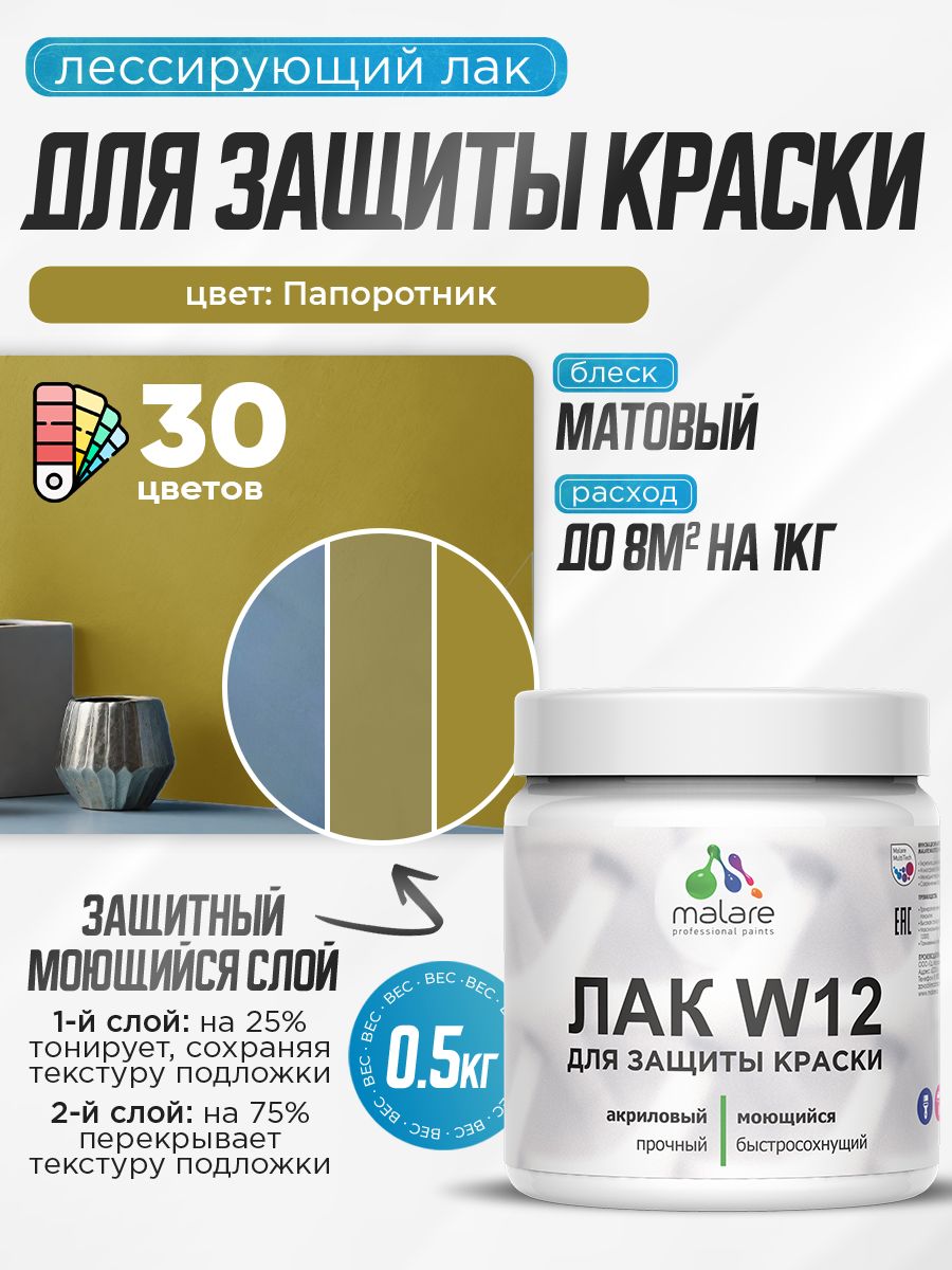 Акриловый водный колерованный лак для защиты краски Malare W12