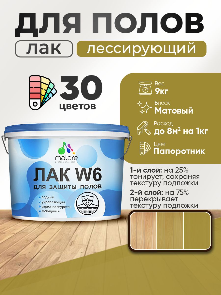 Акриловый водный колерованный лак для пола Malare W6