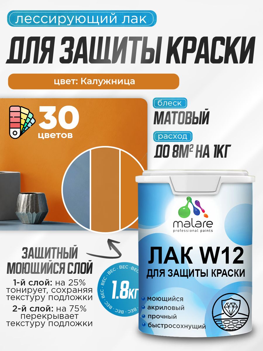 Акриловый водный колерованный лак для защиты краски Malare W12