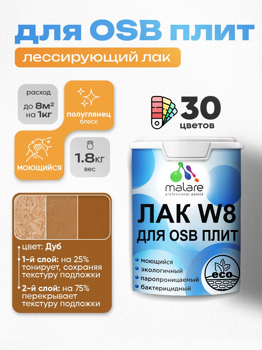 Акриловый водный колерованный лак для ОСБ плит Malare W8