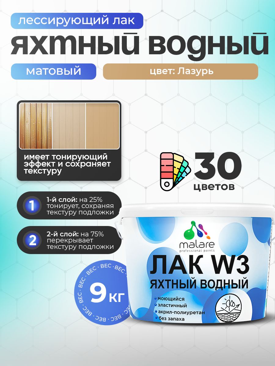 Акриловый водный колерованный яхтный лак Malare W3