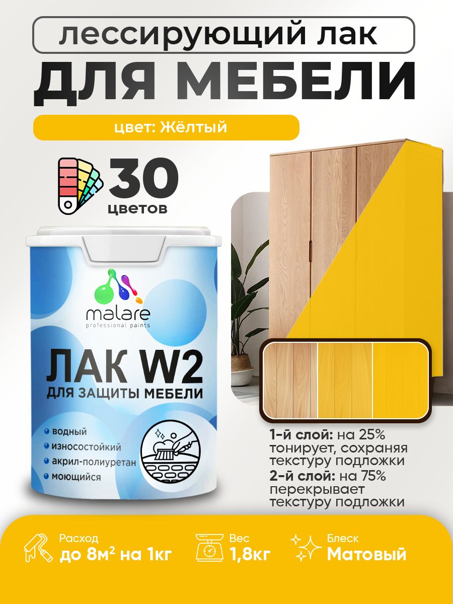 Акриловый водный колерованный лак для мебели и кухонных фасадов Malare W2