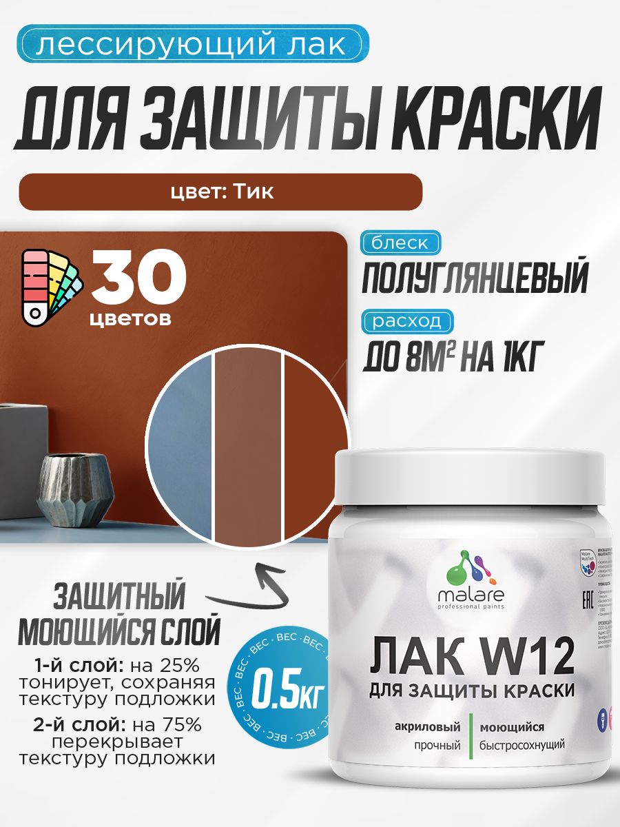 Акриловый водный колерованный лак для защиты краски Malare W12