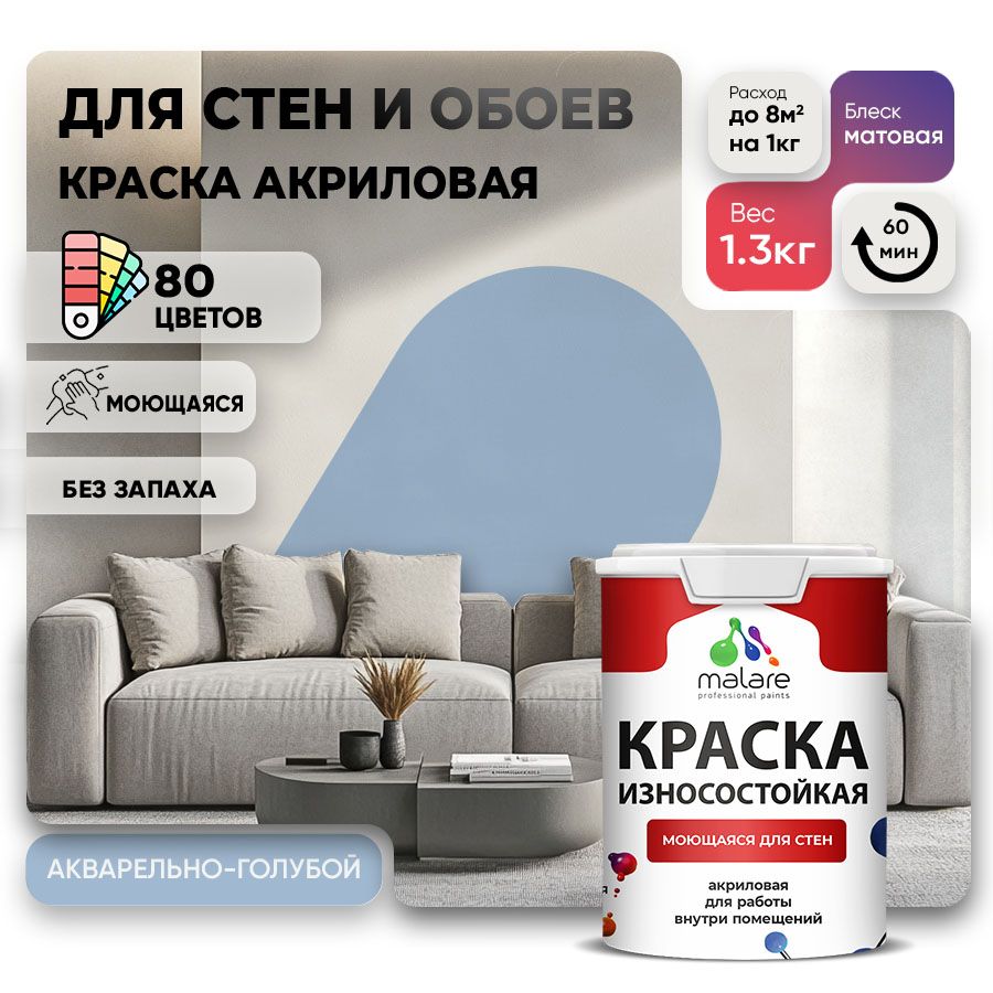Акриловая износостойкая краска для стен и обоев Malare RESISTANT