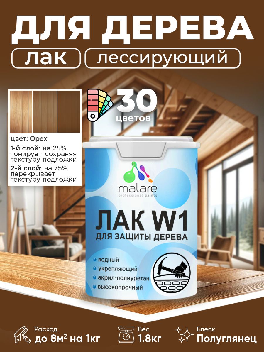 Акриловый водный колерованный лак для деревянных поверхностей Malare W1