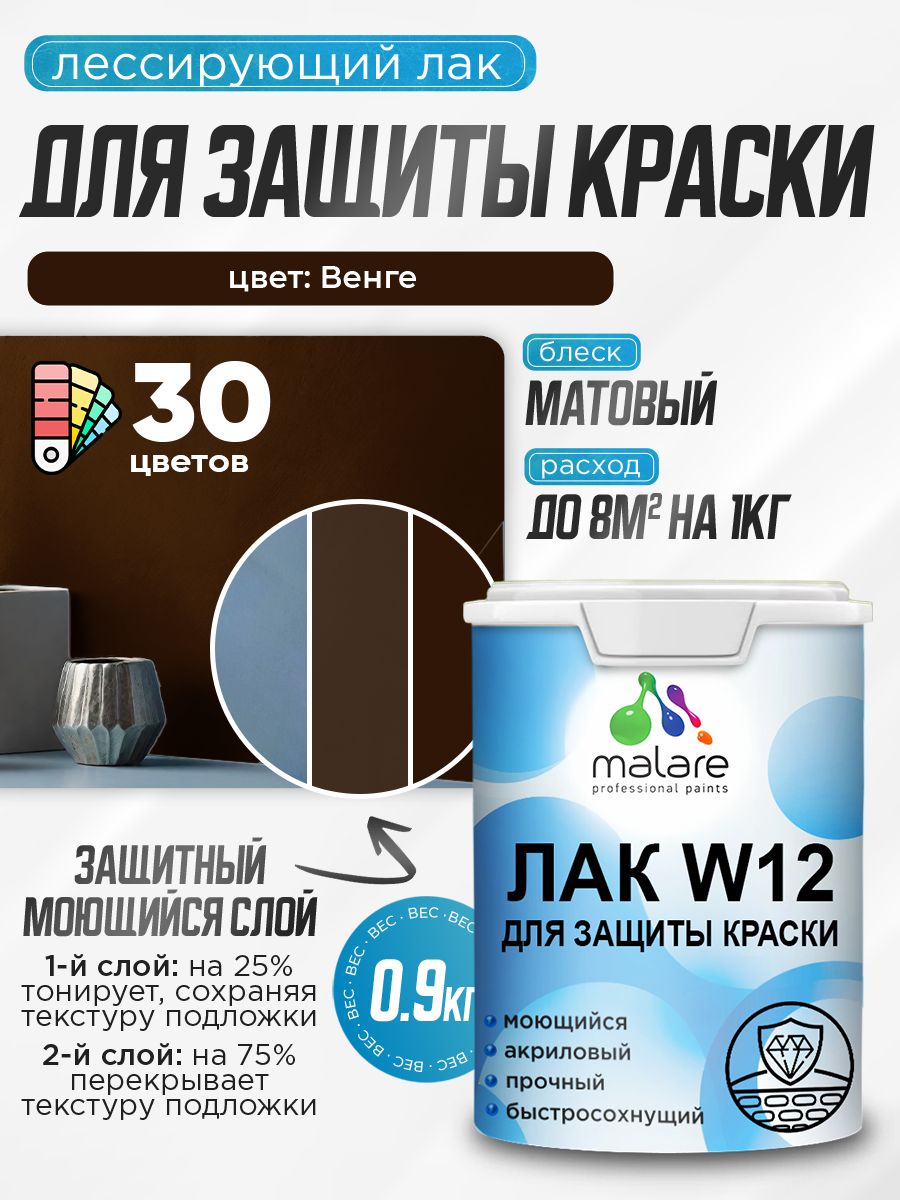Акриловый водный колерованный лак для защиты краски Malare W12