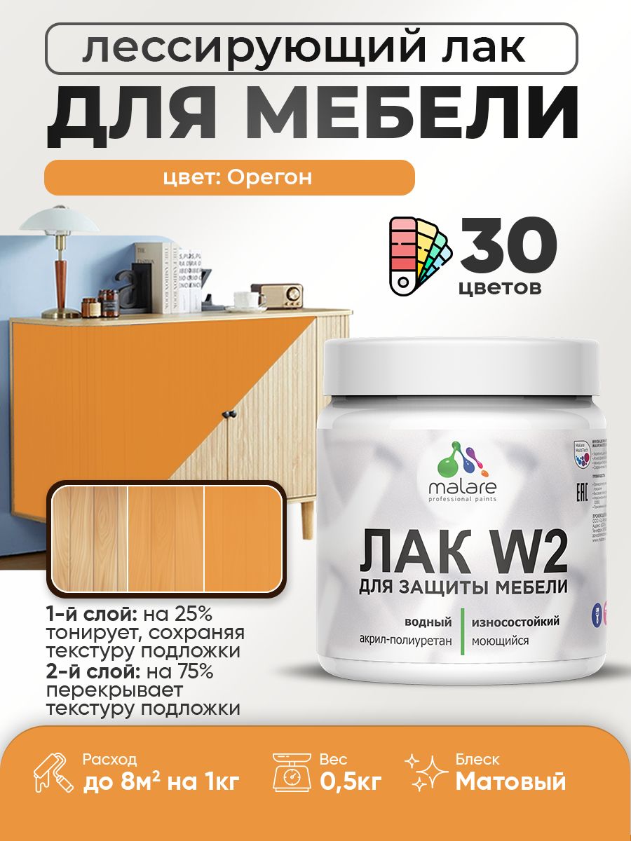 Акриловый водный колерованный лак для мебели и кухонных фасадов Malare W2