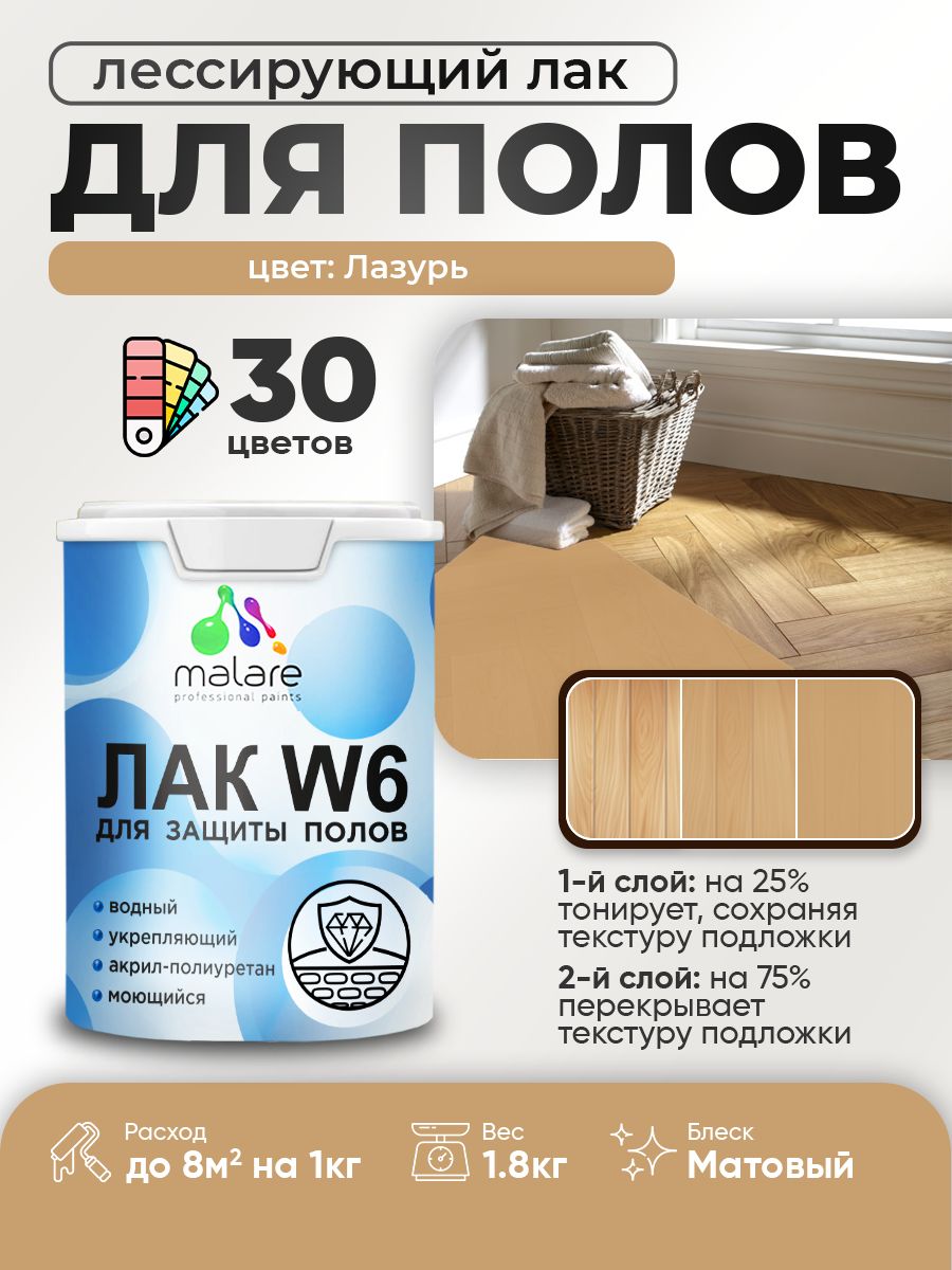 Акриловый водный колерованный лак для пола Malare W6