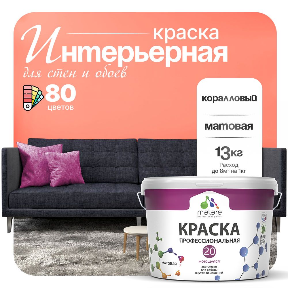 Акриловая краска для стен и обоев Malare ЕВРО 20