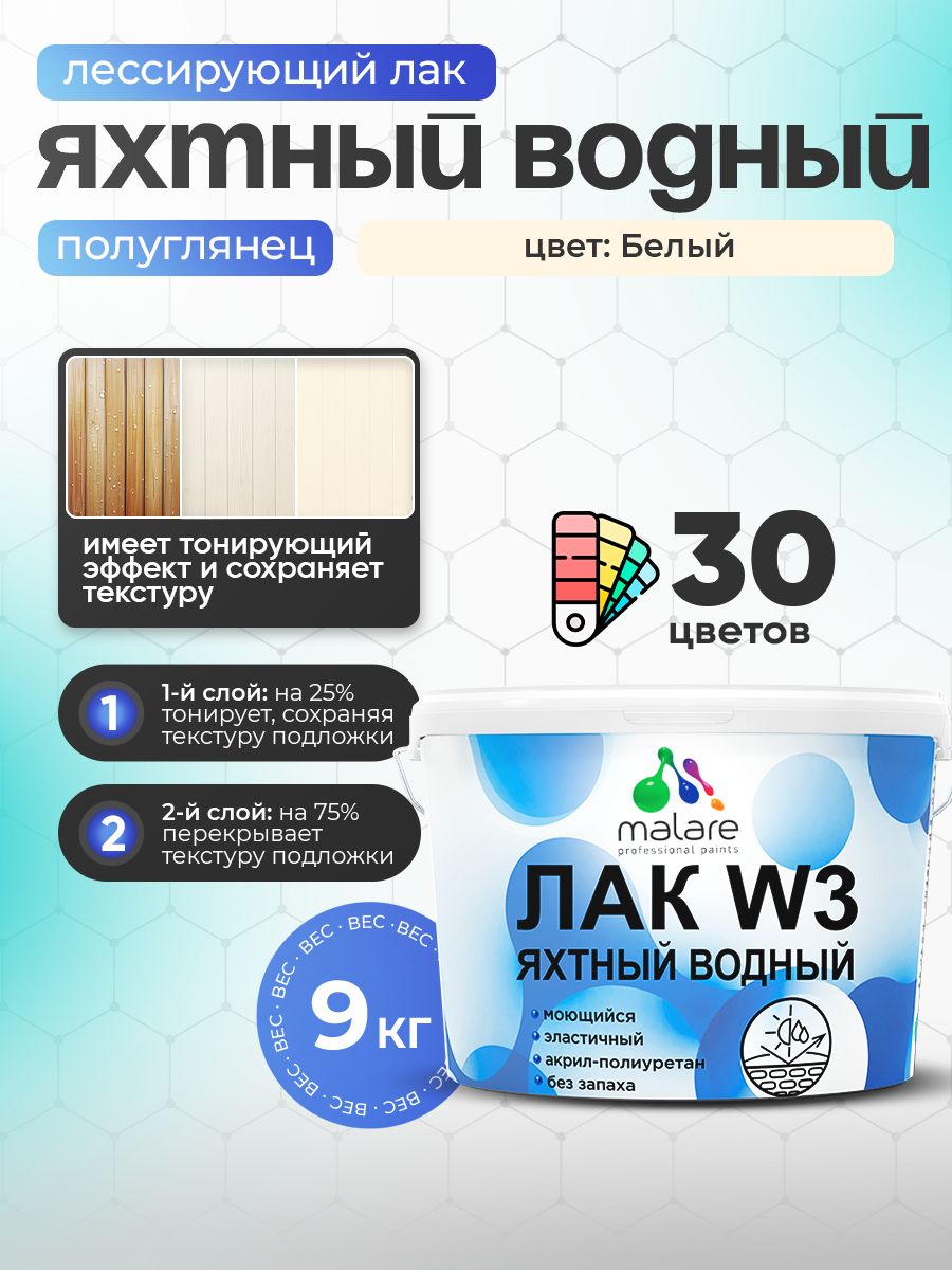 Акриловый водный колерованный яхтный лак Malare W3