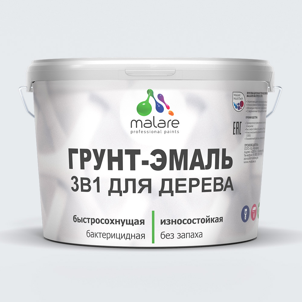Латексная грунт-эмаль 3 в 1 для деревянных поверхностей Malare