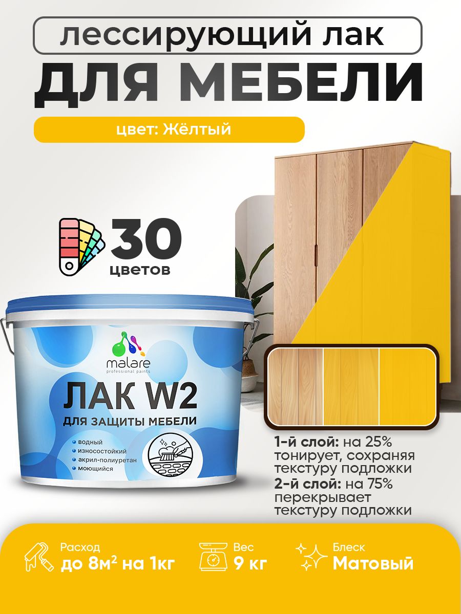 Акриловый водный колерованный лак для мебели и кухонных фасадов Malare W2