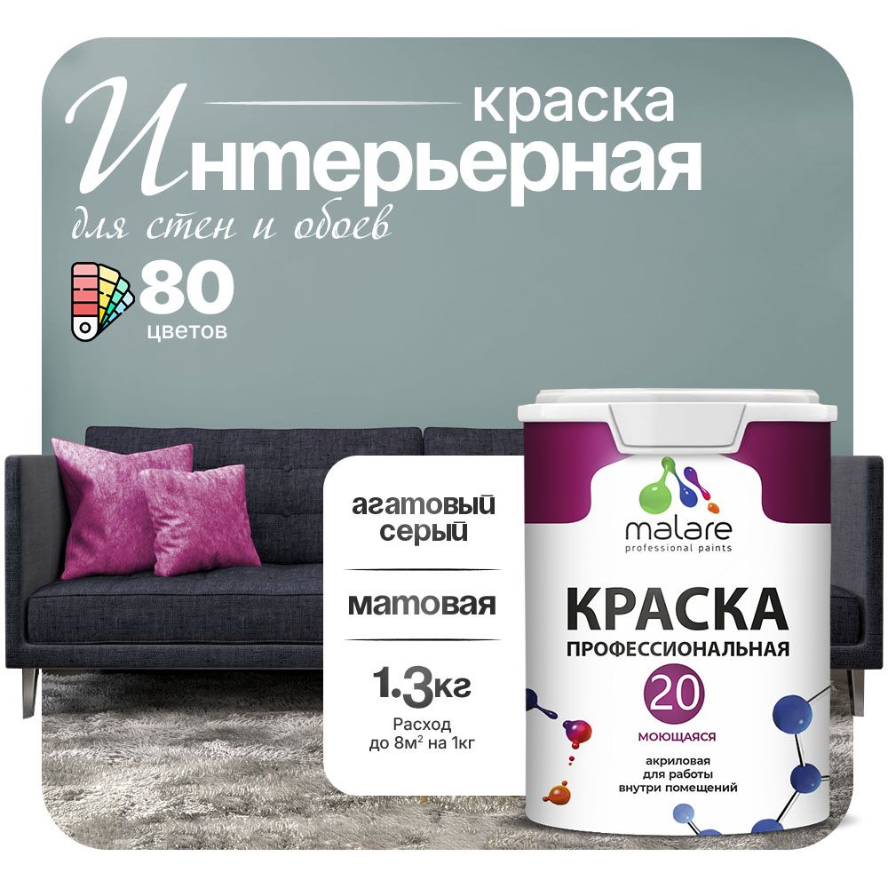 Акриловая краска для стен и обоев Malare ЕВРО 20