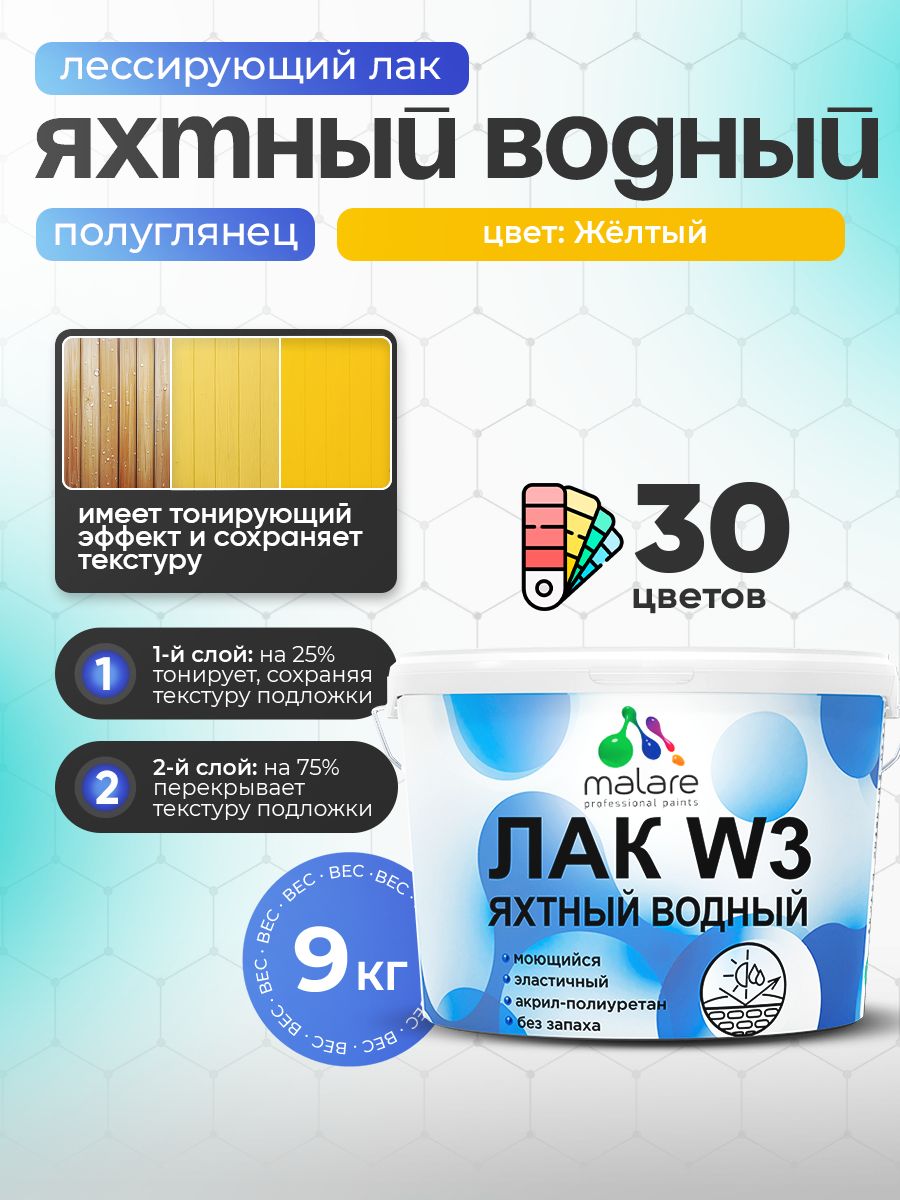 Акриловый водный колерованный яхтный лак Malare W3