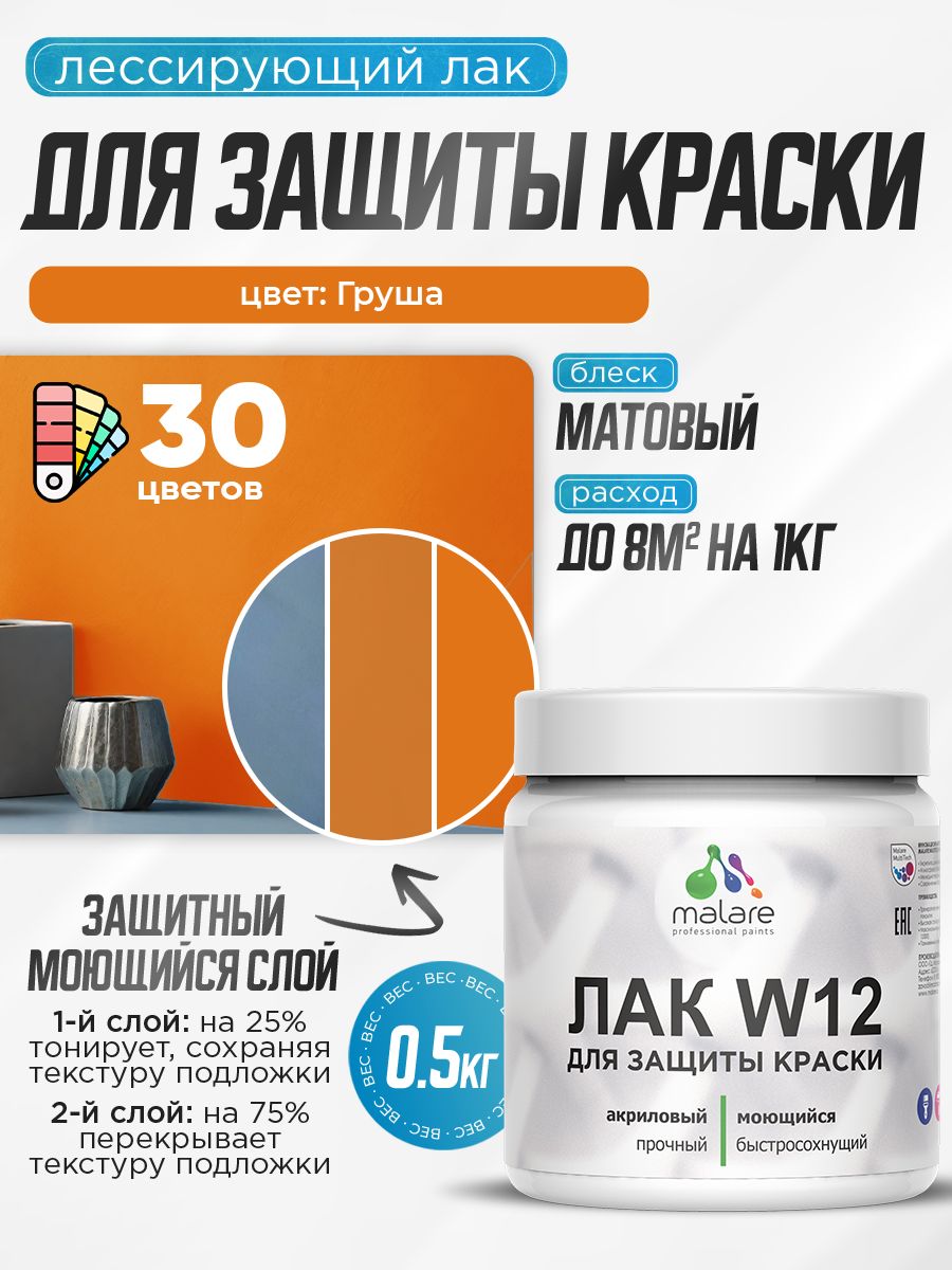 Акриловый водный колерованный лак для защиты краски Malare W12