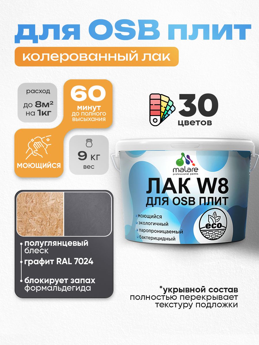 Акриловый водный колерованный лак для ОСБ плит Malare W8