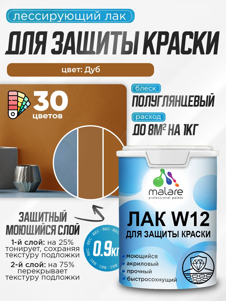 Акриловый водный колерованный лак для защиты краски Malare W12