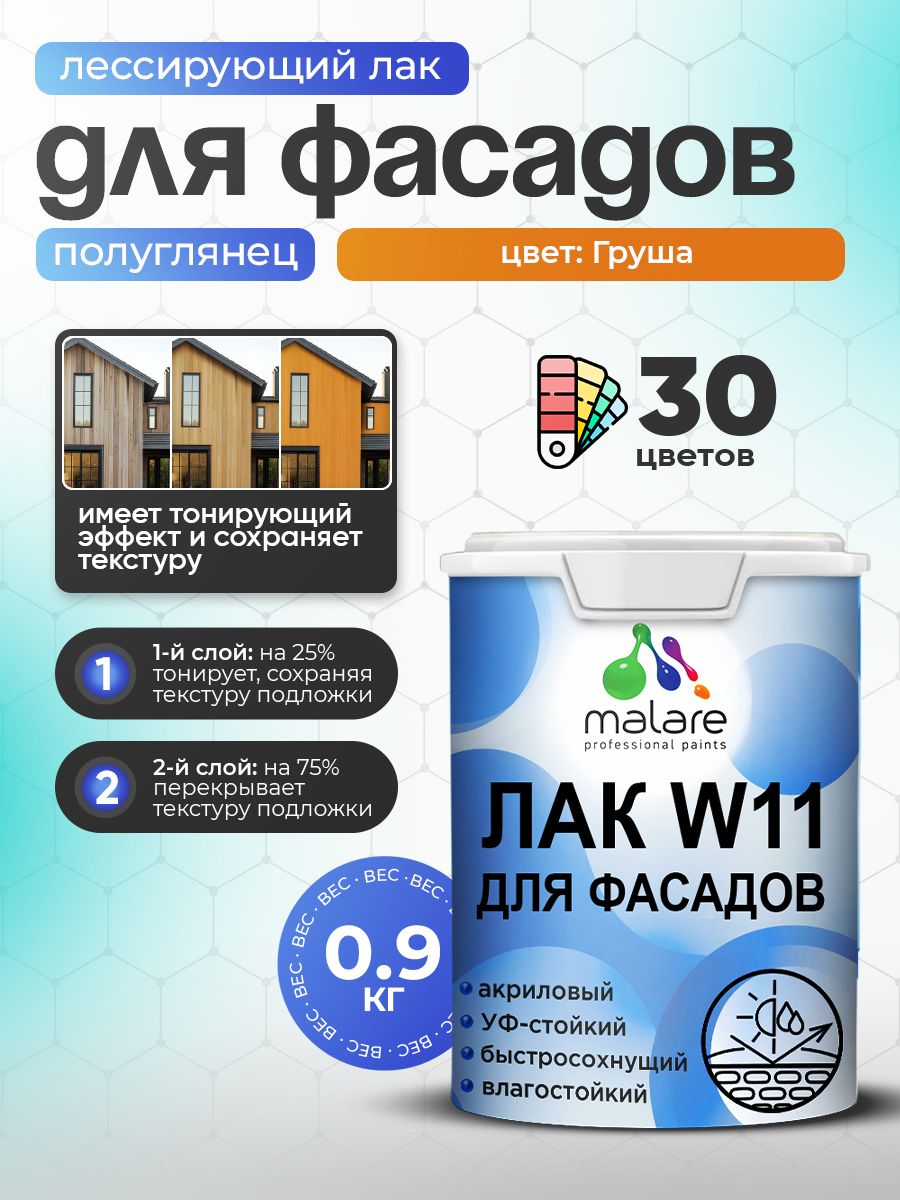 Акриловый водный колерованный фасадный лак Malare W11