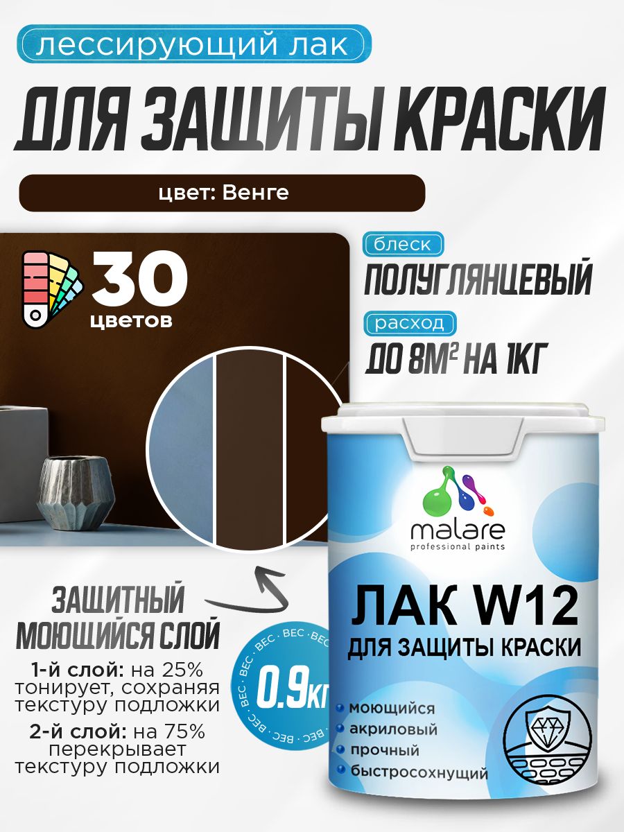 Акриловый водный колерованный лак для защиты краски Malare W12