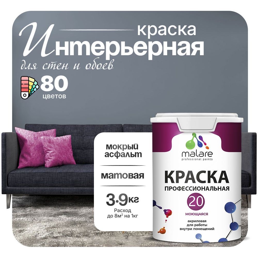 Акриловая краска для стен и обоев Malare ЕВРО 20
