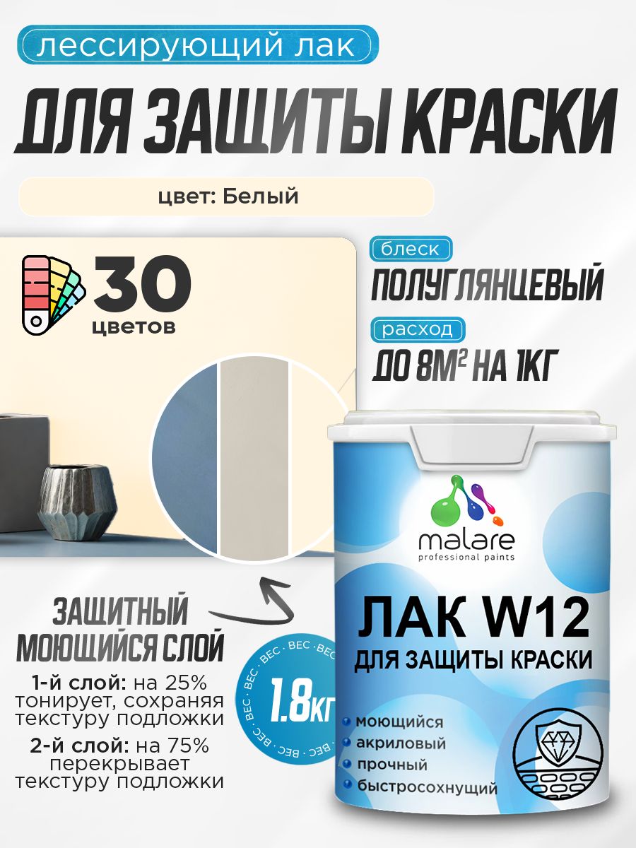 Акриловый водный колерованный лак для защиты краски Malare W12