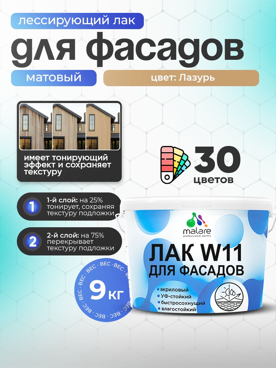 Акриловый водный колерованный фасадный лак Malare W11