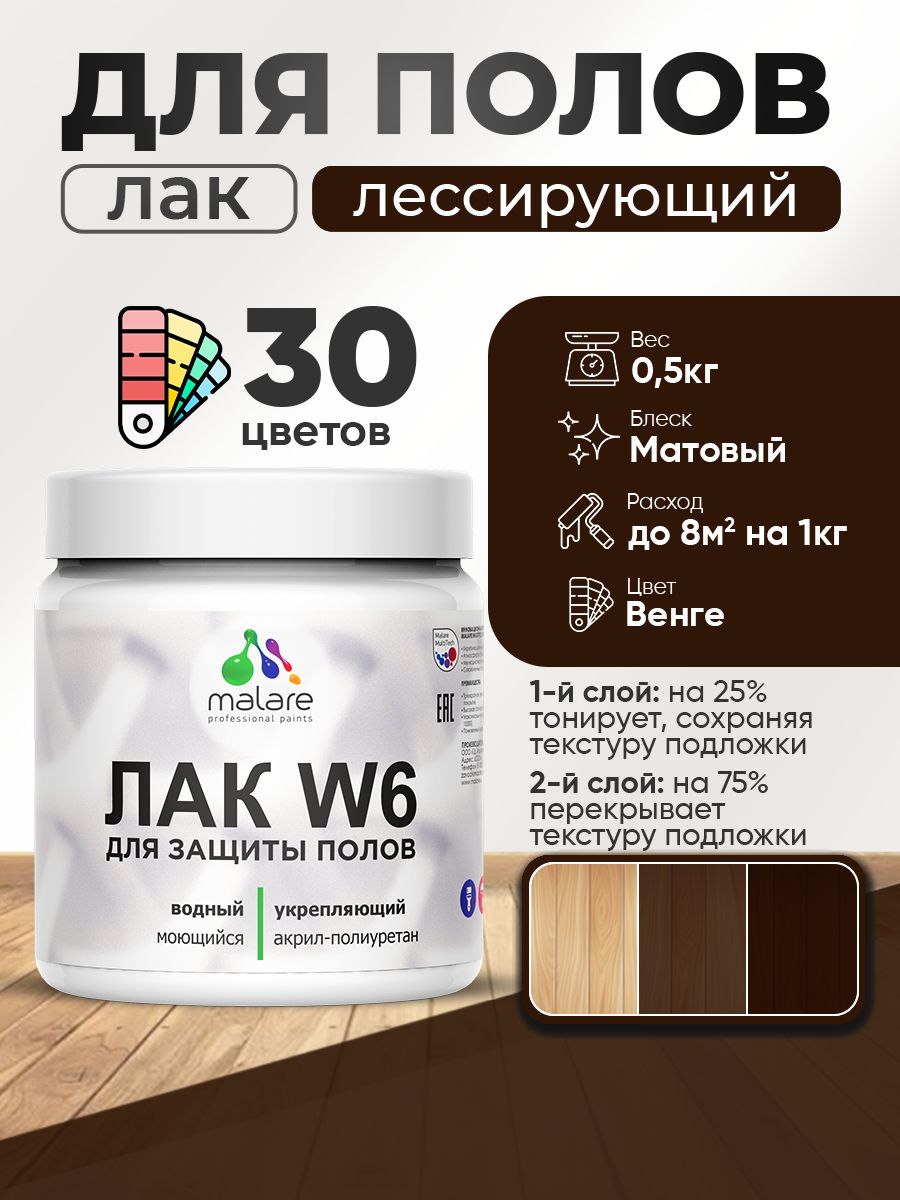 Акриловый водный колерованный лак для пола Malare W6