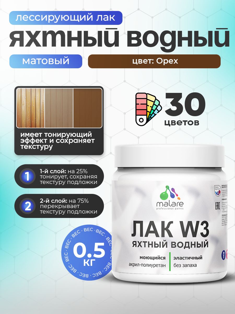 Акриловый водный колерованный яхтный лак Malare W3