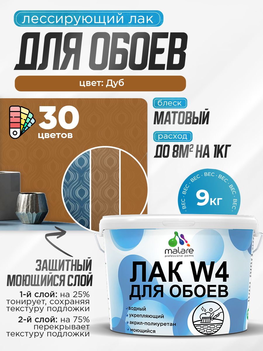 Акриловый водный колерованный лак для обоев Malare W4